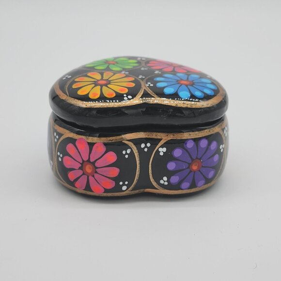 Heart Shape Terracotta Trinket Box Colorful Mexican Pottery UV Glow - Picture 8 of 10